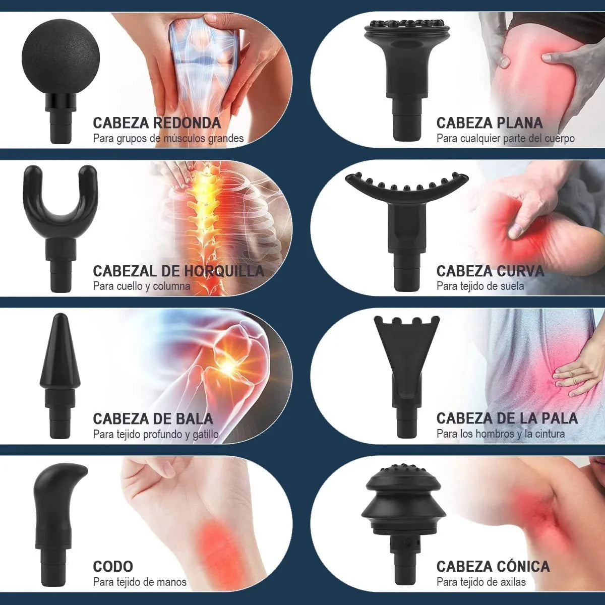 Pistola Masajeadora Profesional con 32 Niveles + 8 Cabezales