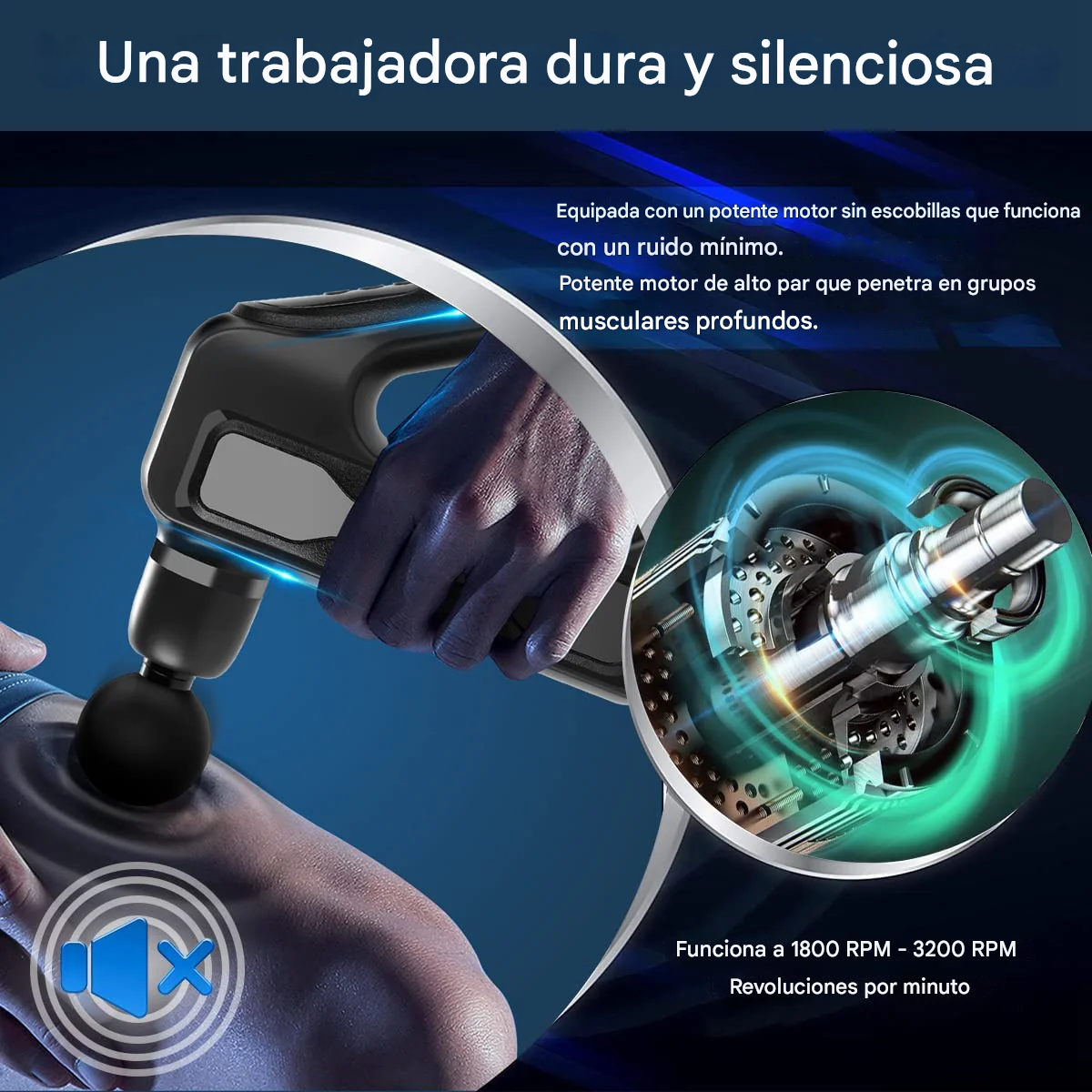 Pistola Masajeadora Profesional con 32 Niveles + 8 Cabezales